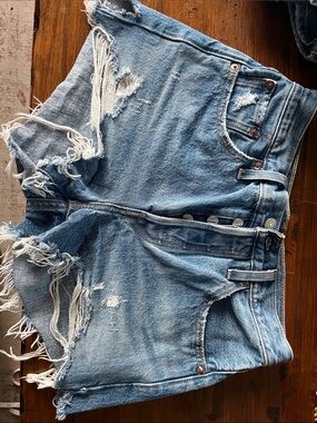 High-Waist Distressed Light Blue Denim Jean Shorts